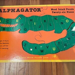 Vintage wooden alphabet alligator puzzle